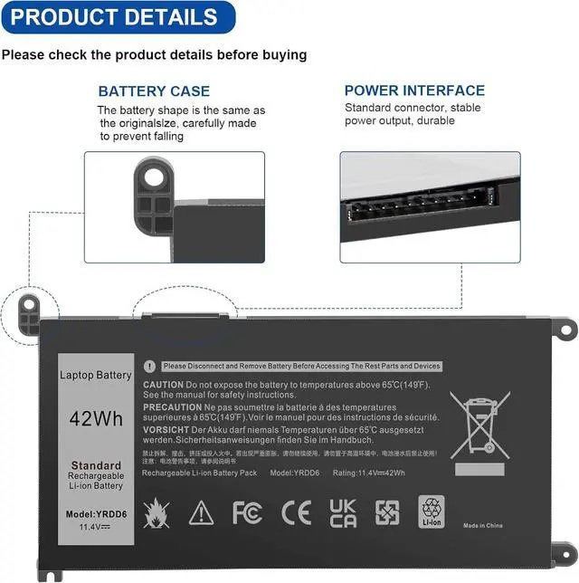 Alt view image 4 of 7 - LXHY YRDD6 Battery for Dell Inspiron 5591 7586 5491 5481 5482 5485 3310 2-in-1 15 3582 3583 3593 3584 5590 5593 5594 5585 14 3493 5493 5480 3793 Vostro 3491 5481 5581 5490 5590 0YRDD6 01VX1H 0VM732