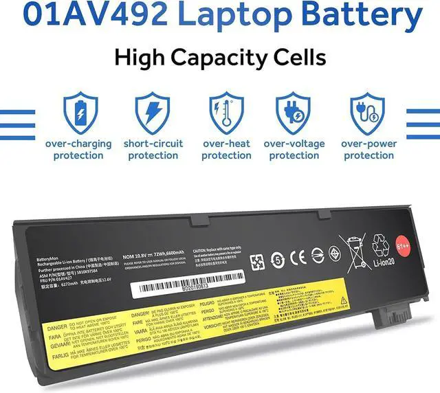 Alt view image 2 of 5 - LXHY  01AV427 01AV425 SB10K97584 Battery for Lenovo Thinkpad T470 T480 P51S P52S TP25 T570 T580 A485 A475 Series 4X50M08812 01AV427 01AV422 01AV423 01AV492 01AV490 01AV428 10.8V 72Wh 6-Cell
