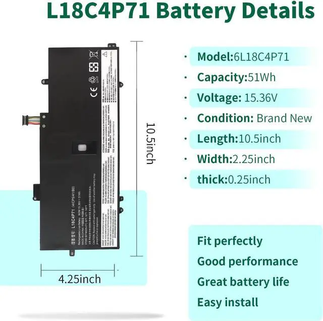 Alt view image 2 of 7 - LXHY 51Wh L18C4P71 L18M4P72 Battery Replacement for Lenovo Thinkpad X1 Carbon 7th Gen, X1 Carbon 8th Gen,ThinkPad X1 Yoga 4th/5th Gen Series 02DL005 02DL006 L18L4P71 SB10K97644 SB10K97642 15.4V
