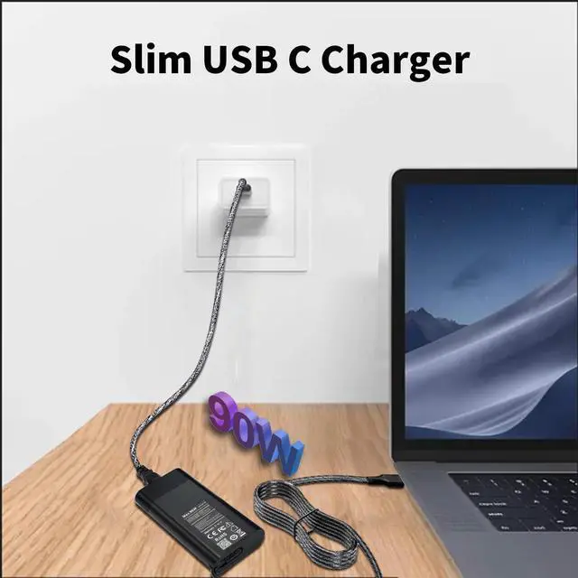 Alt view image 5 of 6 - Slim 90W 65W USB-C Charger for Dell Laptop Charger : Dell XPS 13 9365 9360 9370, Latitude 5520 5420 3400 3500 5289 5300 2in1 7400 2in1,Inspiron 16 7620 2-in-1/14 7420 LA90PM170 DA90PM170