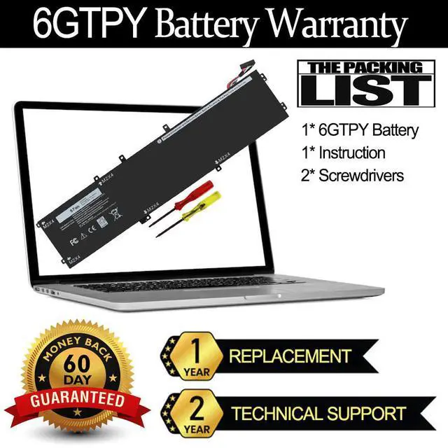 Alt view image 2 of 13 - 97WH 6GTPY Battery for Dell XPS 15 9560 15-9560-D1745 15-9560-D1845T 15 9560 i7-7700HQ 15 9570 15-9570-D1941T 15 7590 Vostro 7500 Precision 5520 M5520 Workstation, Not for Laptop with SDD/HDD