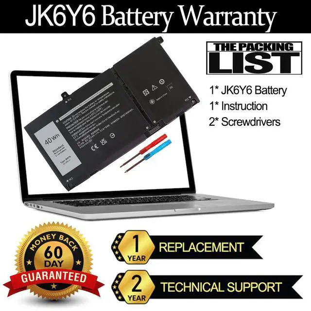 Alt view image 2 of 12 - LXHY 40Wh JK6Y6 Battery for Dell Inspiron 5300 5301 5401 5402 5408 5409 5501 5508 5509 5400 5406 7405 7300 7306 7500 7506 2-in-1 Series Latitude 3410 3510 Vostro 5301 5401 5501 P102F H5CKD 11.25V