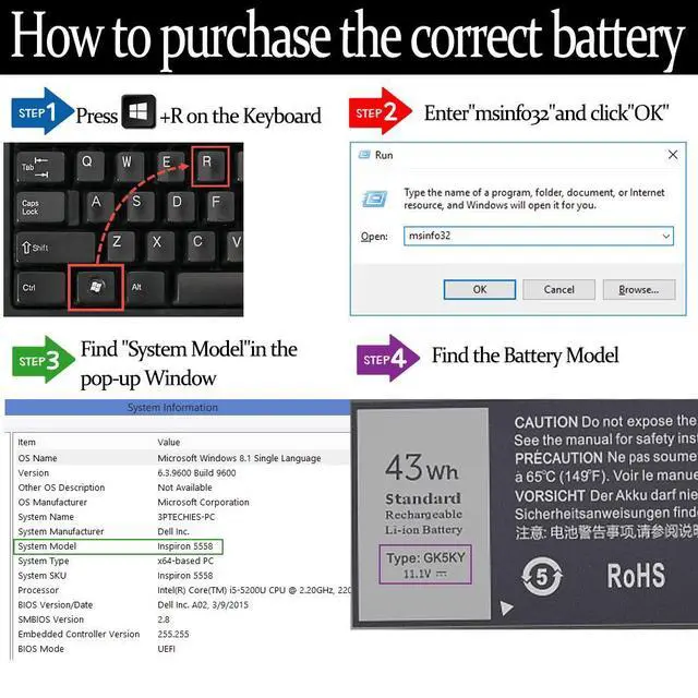 Alt view image 4 of 13 - 43Wh Type GK5KY Battery Replacement for Dell Inspiron 11 3000 3147 3148 3152 3153 3157 3158 7000 7347 7348 7352 7353 7359 15 7000 7558 7568, fits GK5KY P20T 92NCT 04K8YH