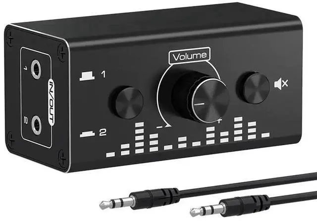 Main image of Bi-Directional 3.5mm Jack Audio Switch Selector 2 In 1 Out / 1 In 2 Out Noiseless Analogue Stereo Audio Switch with Volume Control, Sound Distribution Splitter Box for Speakers Headphones PC