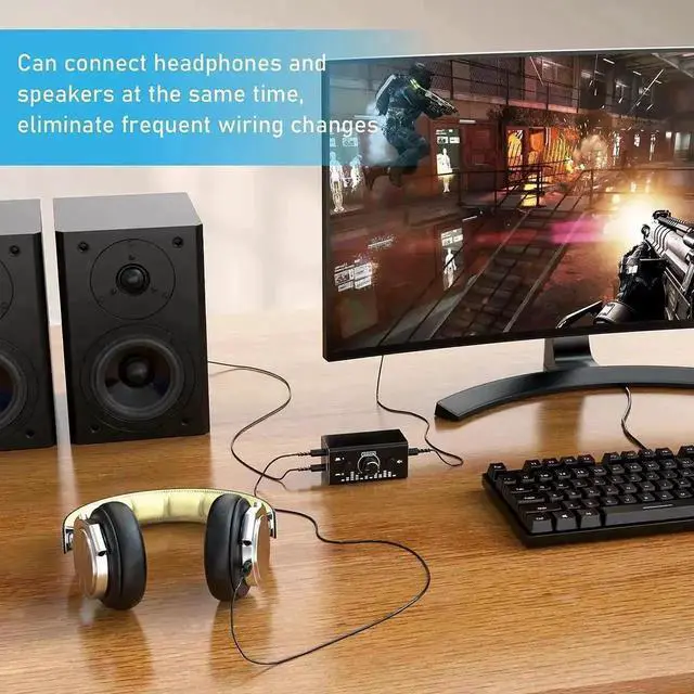 Alt view image 4 of 6 - Bi-Directional 3.5mm Jack Audio Switch Selector 2 In 1 Out / 1 In 2 Out Noiseless Analogue Stereo Audio Switch with Volume Control, Sound Distribution Splitter Box for Speakers Headphones PC