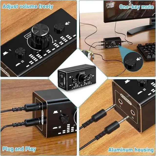 Alt view image 3 of 6 - Bi-Directional 3.5mm Jack Audio Switch Selector 2 In 1 Out / 1 In 2 Out Noiseless Analogue Stereo Audio Switch with Volume Control, Sound Distribution Splitter Box for Speakers Headphones PC