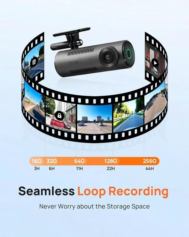 Alt view image 5 of 7 - 70mai Dash Cam M310, Dash Camera for Cars 1296P QHD, Smart Dash Cam Front Built in WiFi, 130° Wide-Angle FOV, WDR, Night Vision, iOS/Android Mobile App, Loop Recording, Parking Monitor, Time-Lapse
