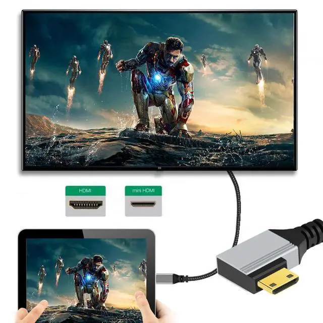 Alt view image 6 of 7 - HDMI 2.1 Cable,HDMI Male to Mini HDMI Male 90 Degree Left Angled 8K@60Hz 4K@120Hz 48Gbps Ultra High-Speed Gold-Plated Cable 1.64FT/0.5M for TV, Monitor, Computer