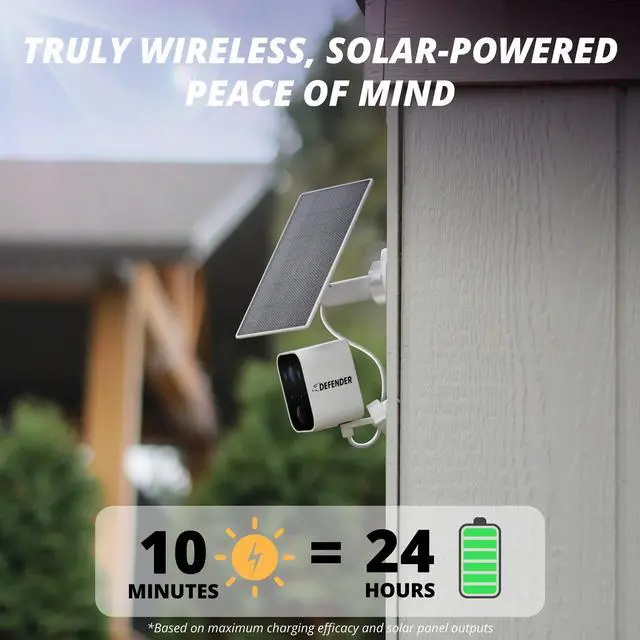 Alt view image 3 of 7 - Defender SOLAR POWERED 4K AI Everwatch Wireless Battery Security Camera with 3W Solar Panel, AI Detection, Color Night Vision, No Monthly Fees