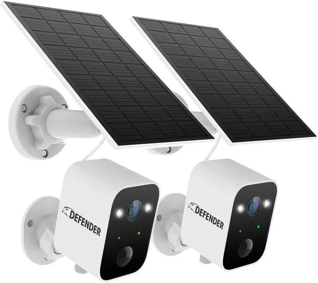Main image of Defender SOLAR POWERED 4K AI Everwatch Wireless Battery Security Camera with 3W Solar Panel, AI Detection, Color Night Vision, No Monthly Fees - 2 Pack