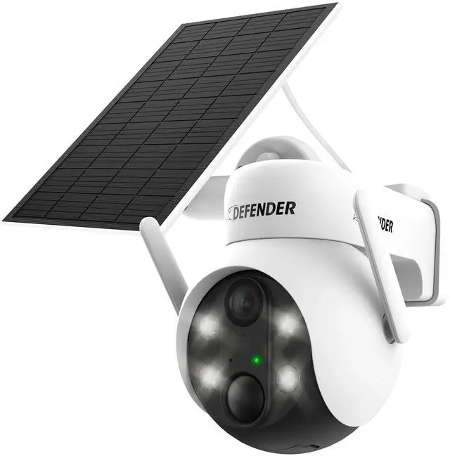 Main image of Defender SOLAR POWERED 4K AI Everwatch PTZ Wireless Battery Security Camera with 3W Solar Panel, AI Detection, Color Night Vision, No Monthly Fees