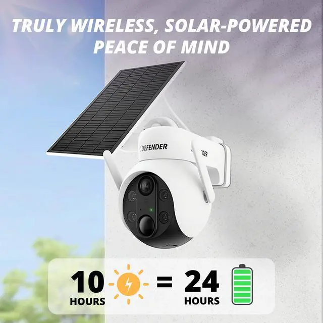 Alt view image 5 of 7 - Defender SOLAR POWERED 4K AI Everwatch PTZ Wireless Battery Security Camera with 3W Solar Panel, AI Detection, Color Night Vision, No Monthly Fees