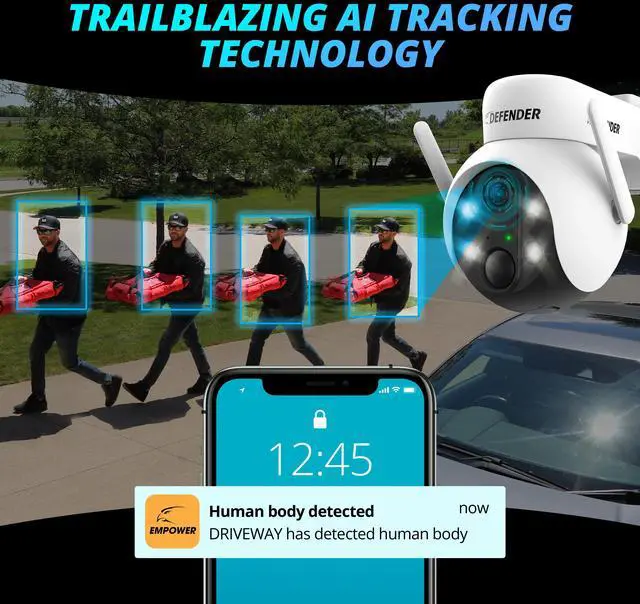 Alt view image 7 of 7 - Defender SOLAR POWERED 4K AI Everwatch PTZ Wireless Battery Security Camera with 3W Solar Panel, AI Detection, Color Night Vision, No Monthly Fees
