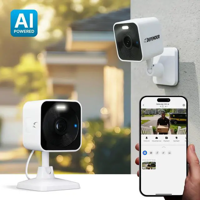 Alt view image 2 of 7 - Defender GO 2K AI POWERED Plug-in Power Indoor/Outdoor Home, Business, Baby & Pet Security Camera