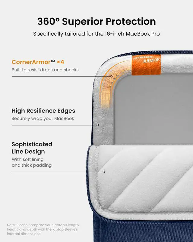 Alt view image 5 of 5 - tomtoc 360 Protective Laptop Sleeve Set for 16-inch MacBook Pro M4/M3/M2/M1 Pro/Max A3403 A3186 A2991 A2780 A2485 2024-2019, Dell XPS 16 Plus Laptop, Water-Resistant MacBook Case with Accessory Pouch