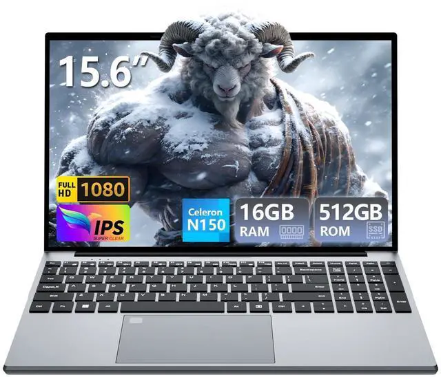 Main image of Gaming Laptop, Twin Lake N150 Laptops(up to 3.6GHz), 15.6 inch Lap top with 16GB DDR4 512GB SSD, Backlit KB Fingerprint, FHD 1920*1080, Win 11 Pro, WiFi 5,BT 4.2, Portable Laptops, Gaming laptops