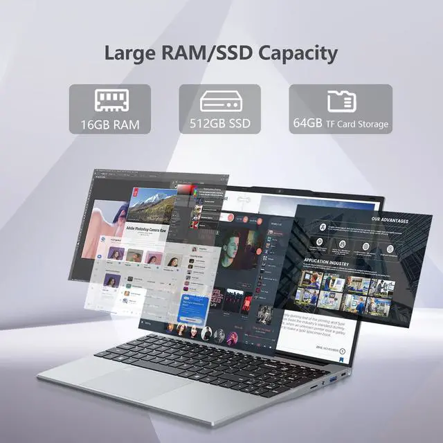 Alt view image 3 of 5 - Gaming Laptop, Twin Lake N150 Laptops(up to 3.6GHz), 15.6 inch Lap top with 16GB DDR4 512GB SSD, Backlit KB Fingerprint, FHD 1920*1080, Win 11 Pro, WiFi 5,BT 4.2, Portable Laptops, Gaming laptops