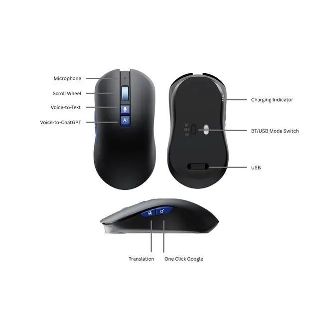 Alt view image 2 of 5 - Azpen VoiceX Pro Wireless AI Mouse for PC and Laptop with Voice Input, Live Translation, ChatGPT Support, and One-Touch Search