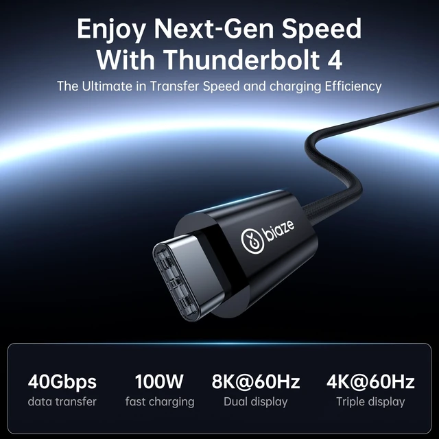 Alt view image 2 of 5 - biaze Silver Plated Thunderbolt 4 Cable, 40Gbps Data Sync, 8K/6K@60Hz, 100W Charging (5FT)