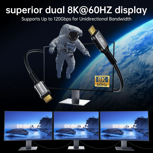 Alt view image 5 of 5 - biaze Silver Plated Thunderbolt 4 Cable, 40Gbps Data Sync, 8K/6K@60Hz, 100W Charging (5FT)