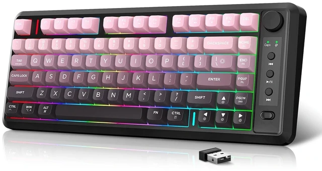 Main image of Attoe L400 Dual-Mode Wireless Gaming Keyboard (Bluetooth/2.4G), 75% Compact Layout, Volume Knob, RGB Backlit, Long Battery Life, Quiet Mechanical Feel Keyboard, 24-Key for PC/Mac (Black)