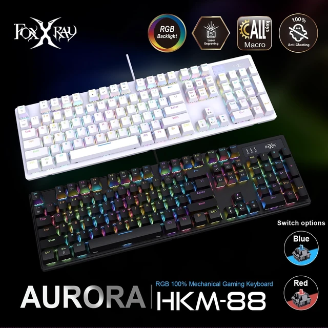 Alt view image 2 of 5 - FOXXRAY HKM-88 Full-Size Mechanical Gaming Keyboard, Customizable Keys with Macro Support, RGB Backlit, Standard Clicky Blue Switches, USB Plug and Play for PC