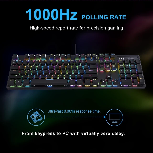 Alt view image 4 of 5 - FOXXRAY HKM-88 Full-Size Mechanical Gaming Keyboard, Customizable Keys with Macro Support, RGB Backlit, Standard Clicky Blue Switches, USB Plug and Play for PC