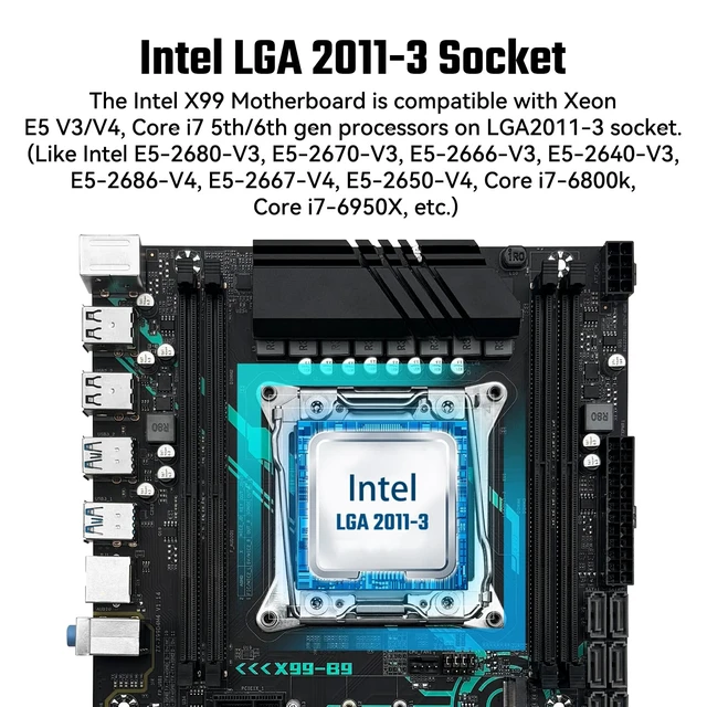 Alt view image 2 of 5 - SHANGZHAOYUAN X99 B9 Motherboard LGA 2011-3 for Intel Xeon E5 V3/V4 Core i7 Series Processors (DDR4 Max 128GB, PCIe 3.0, NVME/NGFF M.2, Gigabit LAN, SATA 3.0, USB 3.0) PC Server Motherboard M-ATX