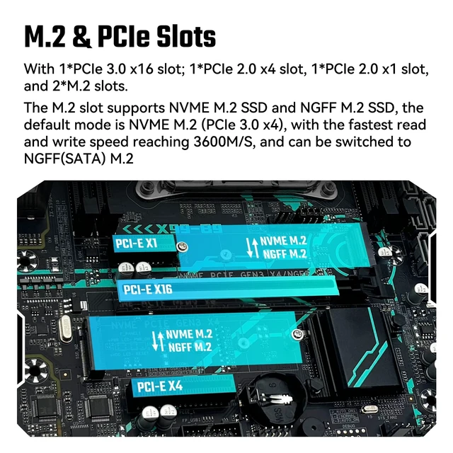 Alt view image 4 of 5 - SHANGZHAOYUAN X99 B9 Motherboard LGA 2011-3 for Intel Xeon E5 V3/V4 Core i7 Series Processors (DDR4 Max 128GB, PCIe 3.0, NVME/NGFF M.2, Gigabit LAN, SATA 3.0, USB 3.0) PC Server Motherboard M-ATX