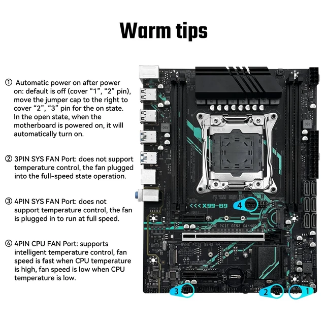 Alt view image 5 of 5 - SHANGZHAOYUAN X99 B9 Motherboard LGA 2011-3 for Intel Xeon E5 V3/V4 Core i7 Series Processors (DDR4 Max 128GB, PCIe 3.0, NVME/NGFF M.2, Gigabit LAN, SATA 3.0, USB 3.0) PC Server Motherboard M-ATX