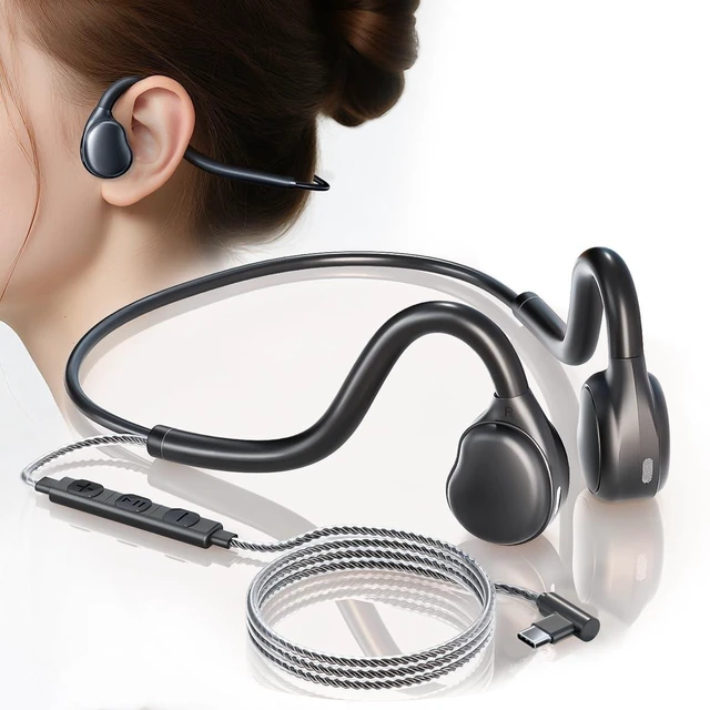 Main image of USB-C Wired Headphones,Open Ear Headphones with Mic, Plug in Headset with Premium Sound Type-C Headset Perfect for with Laptop, New iPhone 15 & 16, Samsung & Android Type C Phones- Black