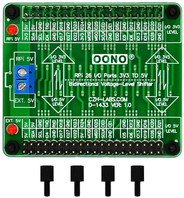 Main image of OONO Raspberry Pi 3.3V to 5V 26 I/O Bidirectional Voltage-Level Shifter Module for Raspberry Pi, Logic Level Converter