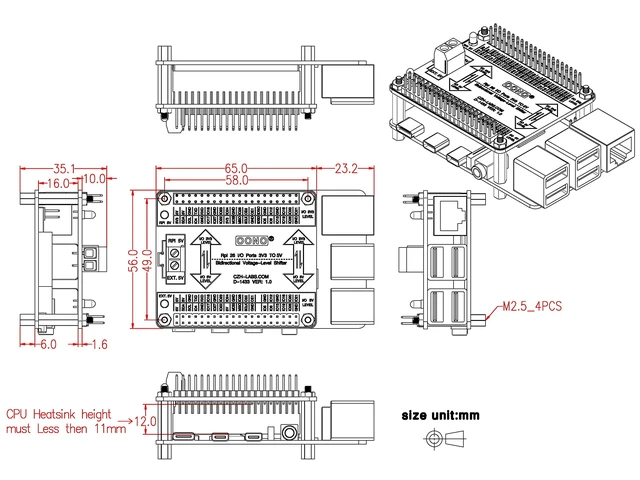 Alt view image 5 of 5 - OONO Raspberry Pi 3.3V to 5V 26 I/O Bidirectional Voltage-Level Shifter Module for Raspberry Pi, Logic Level Converter