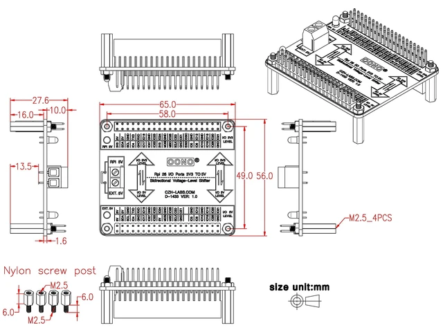 Alt view image 4 of 5 - OONO Raspberry Pi 3.3V to 5V 26 I/O Bidirectional Voltage-Level Shifter Module for Raspberry Pi, Logic Level Converter