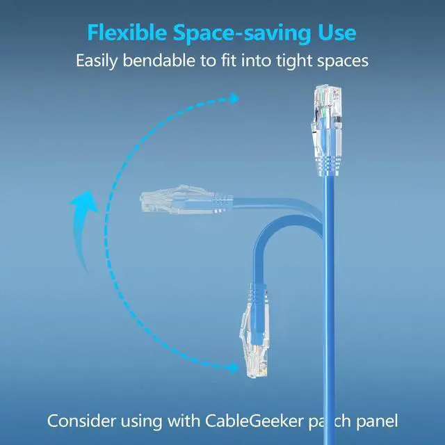 Alt view image 3 of 5 - CableGeeker Patch Cables Cat6a 3ft (50 Pack) Slim, Cat6 Ethernet Patch Cable 10G Support, Snagless RJ45 Cat 6 Patch Cable for Patch Panel to Switch, Flexible Network Cable - 3 Feet Blue