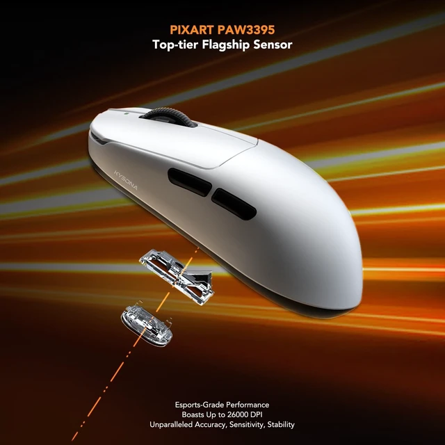 Alt view image 2 of 5 - KYSONA Mercury Wireless Gaming Mouse41g Ultalight, PAW3395 Sensor, 8K Polling Rate,26000 DPI,5 Programmable Buttons Optical Mice for PC/MAC/Laptop,White