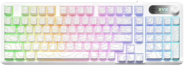 Main image of OHY XVX Wireless Keyboard,99Keys Quiet Typing Membrane Gaming Keyboard with Logo Display & Knob, RGB Backlit, USB C Rechargeable, 94 Keys PBT Keycap for Windows PC, Mac, Linux-White