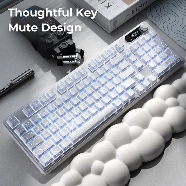 Alt view image 5 of 5 - OHY XVX Wireless Keyboard,99Keys Quiet Typing Membrane Gaming Keyboard with Logo Display & Knob, RGB Backlit, USB C Rechargeable, 94 Keys PBT Keycap for Windows PC, Mac, Linux-White