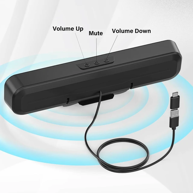 Alt view image 4 of 5 - OGUPGX Computer Speakers for Desktop Pc, Monitor Speakers for Laptop,Pc Speakers with Loud Sound,Volume Control Easily Clamps to Monitors(USB-C to USB Adapter Included) (Black)