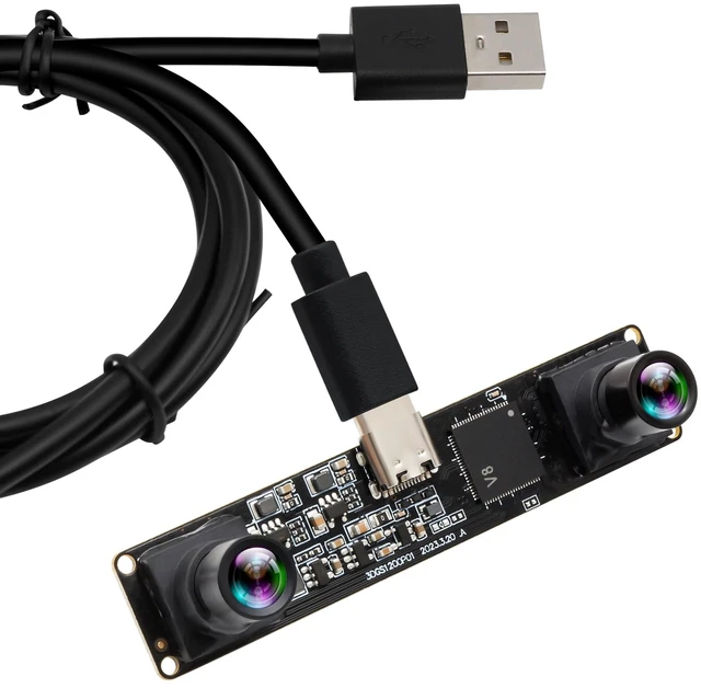 Main image of IFWATER 120fps Global Shutter 3D Stereo USB Camera, 1200P Synchronization Dual Lens Module, M9 Mount USB 2.0 Plug and Play for Face Recognition, QR Code Scanning, 3D Printer Golf Swing