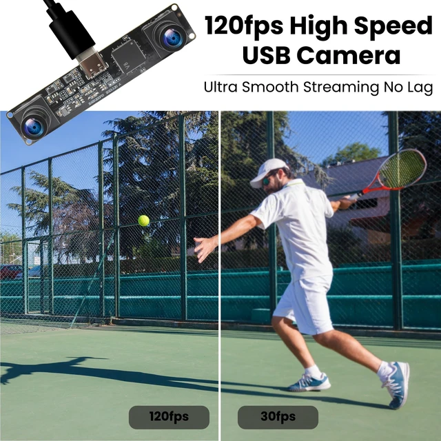 Alt view image 2 of 5 - IFWATER 120fps Global Shutter 3D Stereo USB Camera, 1200P Synchronization Dual Lens Module, M9 Mount USB 2.0 Plug and Play for Face Recognition, QR Code Scanning, 3D Printer Golf Swing
