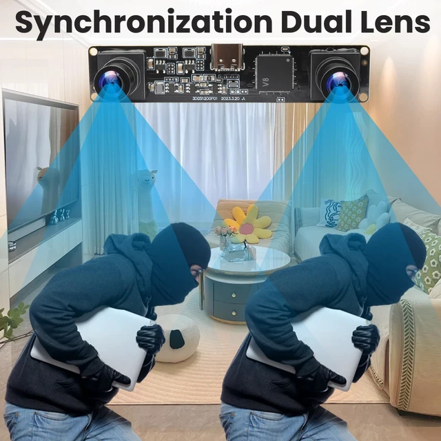 Alt view image 4 of 5 - IFWATER 120fps Global Shutter 3D Stereo USB Camera, 1200P Synchronization Dual Lens Module, M9 Mount USB 2.0 Plug and Play for Face Recognition, QR Code Scanning, 3D Printer Golf Swing