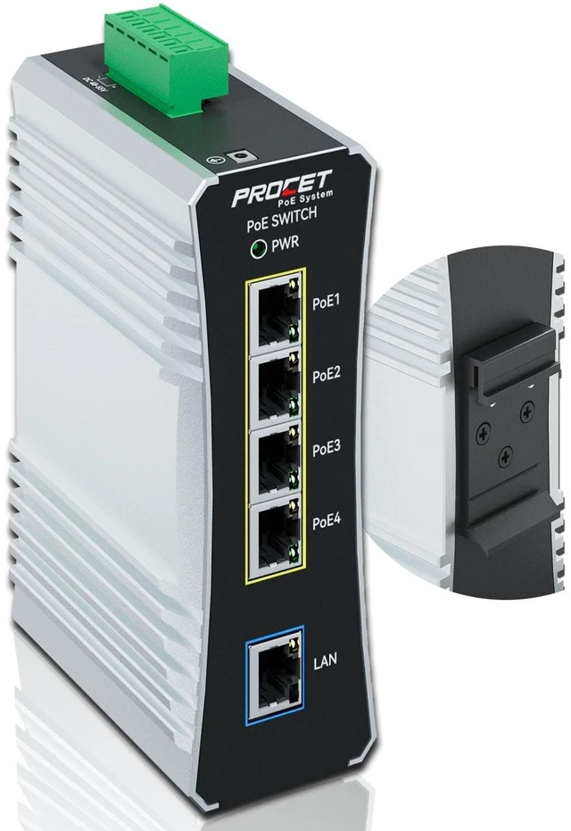 Main image of PROCET Gigabit PoE Switch 4-Port Din Rail