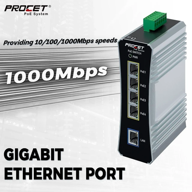 Alt view image 4 of 5 - PROCET Gigabit PoE Switch 4-Port Din Rail