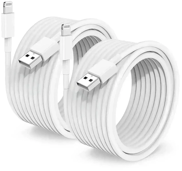 Main image of 2 Pack Apple MFi Certified Charger Cable 15ft, Lightning to USB Cable Cord 15 Foot, 2.4A Fast Charging,Apple Phone Long Chargers for iPhone 13/12/11/11Pro/11Max/ X/XS/XR/XS Max/8/7/6 White