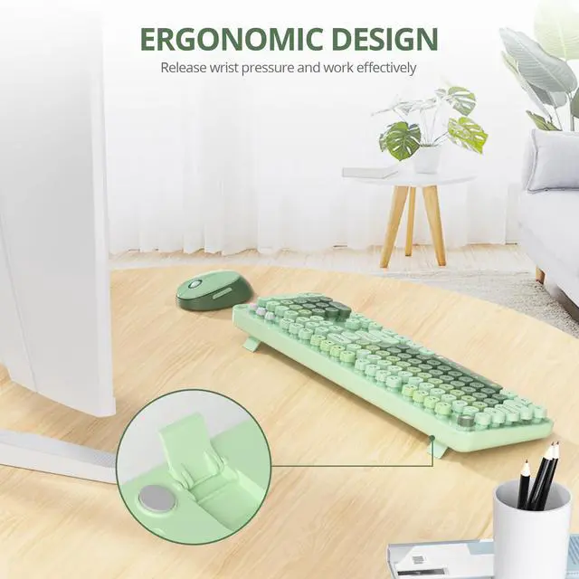 Alt view image 4 of 5 - Owpkeenthy Colorful Green Keyboard and Mouse Wireless, 2.4G Retro Typewriter Aesthetic Cute Computer Keyboard Full-Size with Number Pad (Colorful Green)