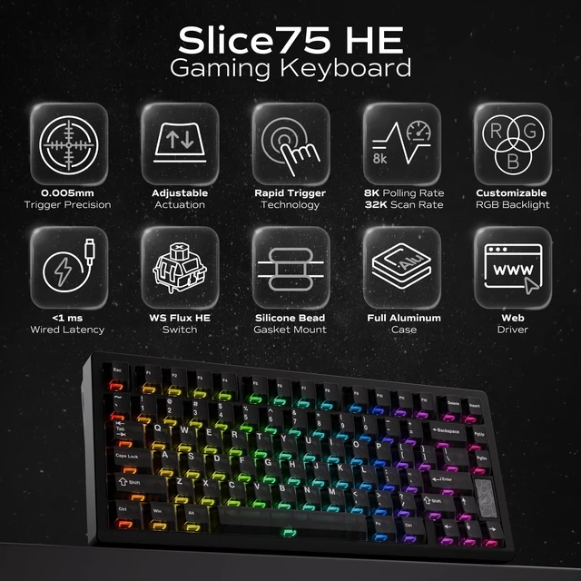 Alt view image 2 of 5 - OOCTPK Mechanical Keyboard, Chilkey Slice75 HE Gaming Keyboard Wired, 75% Hall Effect Magnetic Aluminum Keyboard with WS Flux HE Clacky Switch, Rapid Trigger, 8K Polling, RGB Custom, PC/Mac Support