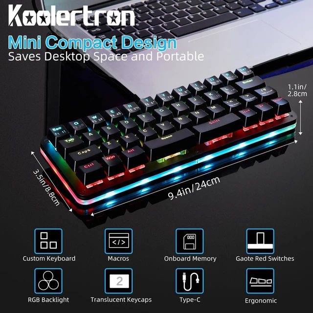 Alt view image 4 of 5 - Koolertron 40% Gaming Keyboard, Compact RGB Backlit Mechanical Keypad