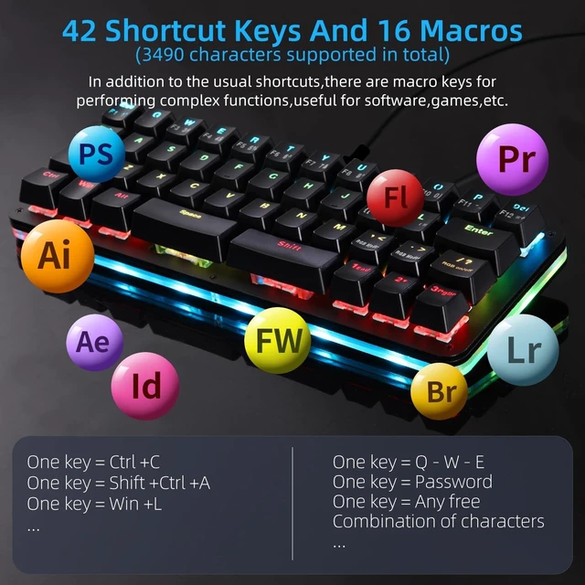 Alt view image 3 of 5 - Koolertron 40% Gaming Keyboard, Compact RGB Backlit Mechanical Keypad