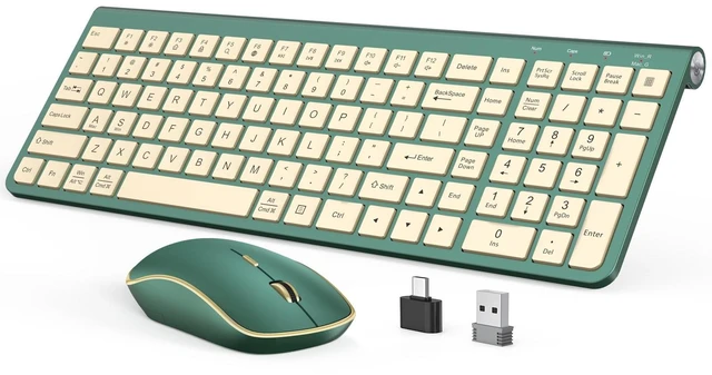 Main image of JOYACCESS Wireless Keyboard and Mouse Combo,2.4G Ergonomic Typewriter Keyboard with Type-C Receiver and Adjustable Tilt for Computer, Windows,Desktop, PC, Laptop-Cangling Green